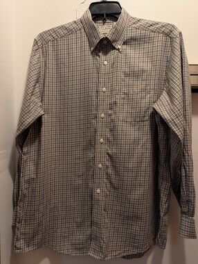 L.L. Bean Men’s Large Button-Down Long Sleeve Plaid Shirt in Green and Blue